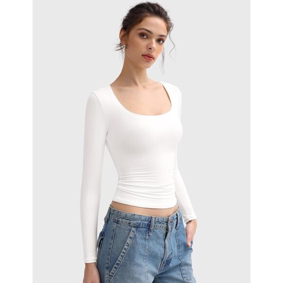 Women's Long Sleeve T Shirt Smoke Cloud Collection Slim Fit Basic Tee - Picture 2 of 5